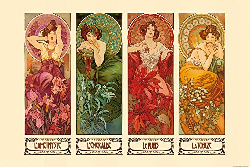 1art1 Alphonse Mucha Die Vier Edelsteine, 1900 Selbstklebende Fototapete Poster-Tapete 180x120 cm