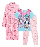 LOL Surprise Mädchen Bademantel und Schlafanzug, passendes 3-teiliges Set, Kinder-Bademantel mit Schlafanzug, Nachtwäsche, rose, 5-6 Jahre