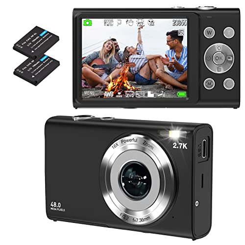 Digitalkamera, STUOGYUM Autofokus Vlogging Kamera FHD 2.7K 48MP Fotokamera Digitalkamera, Wiederaufladbare Kompaktkamera für YouTube Vlogging für Fotografie-Anfänger （Schwarz）