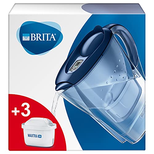 BRITA Wasserfilter Marella blau inkl. 3 MAXTRA+ Filterkartuschen – BRITA Filter Starterpaket zur Reduzierung von Kalk, Chlor, Blei, Kupfer & geschmacksstörenden Stoffen im Wasser
