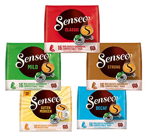 Senseo Pads,Probierbox mit 5 Sorten, 74 Kaffeepads UTZ-zertifiziert, 5er Vielfaltspaket, 4090050