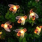 [50 LED] Solar Lichterkette aussen, Bienenlichterketten, 7M / 24Ft 8 Modi wasserdichte Außen/Innenbeleuchtung für Garten, Blume, Terrasse, Weihnachten, Hochzeiten, Partys (warmweiß)