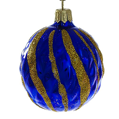 HolidayGiftShops Twist Blue Glass Christmas Ball Ornament