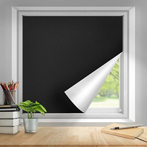 Teamkio Fenster verdunklungsstoff, 3mx1.45m Dachfenster verdunkelung Sonnenschutz, für Fenster und Velux, Tragbare Reise verdunkelungsrollo ohne Bohren inkl Nano-Klebebänder, freischnitt (Schwarz)