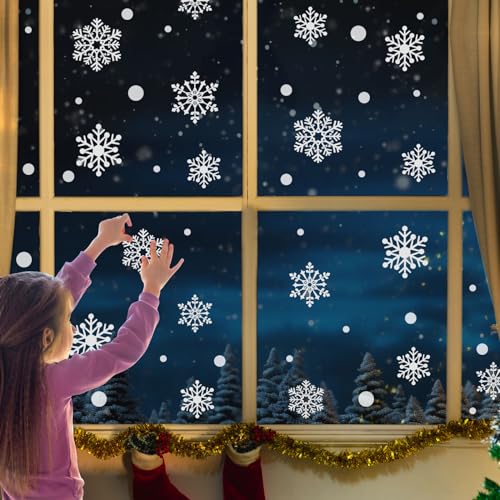 LIHAO Fensterbilder Schneeflocken Weihnachten 120 Stück Fensterdeko Selbsthaftend Schneeflocken Wiederverwendbar Fensteraufkleber Winter Deko Weihnachtsdeko
