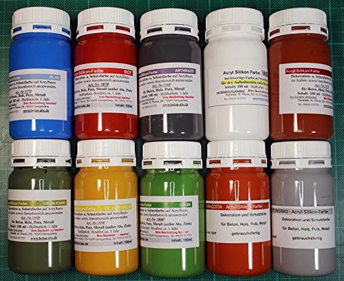 Acrylsilikon Farben 10 x 100 ml.für innen und außen (EUR 2,99/100 ml)
