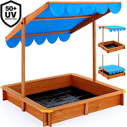 Deuba Sandkasten 120x120cm schließbar Sonnendach Bodenplane UV-Schutz Sandkiste Kindersandkasten Buddelkiste Sandbox Sandkiste
