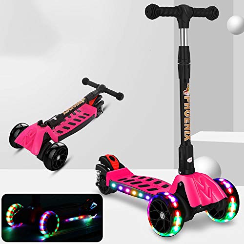 Lihgfw Scooter Kinder Folding Stoßdämpfer Vier-Rad-Blitz-Rad, einstellbare Höhe, Geeignet for Jungen und Mädchen 3-10 Jahre alt (Color : Rosa)