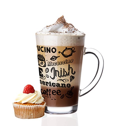 Sendez 6 Latte Macchiato Gläser 300ml mit Kaffee-Aufdruck Kaffeegläser