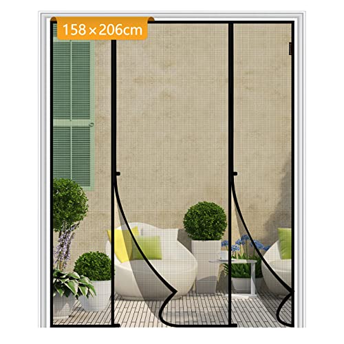 Yotache FliegengitterTür, Magnetvorhang Doppeltür 158x206cm Mückenschutz Ideal für die Schiebetür Balkontür und Terrassentür Schwarz