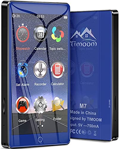 Timoom M7 MP3-Player Bluetooth 32GB mit 4.0 Touchscreen FM-Radio E-Book Video Datei Foto BT5.0 MP4-Player Unterstützung Erweiterbar auf bis zu 128 G.