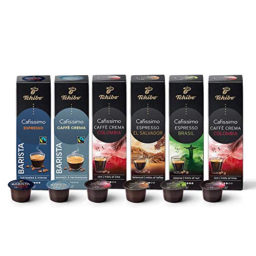 Tchibo Cafissimo Probierset Premium Edition verschiedene Sorten Caffè Crema und Espresso, 60 Stück (6x10 Kaffeekapseln), nachhaltig & fair gehandelt