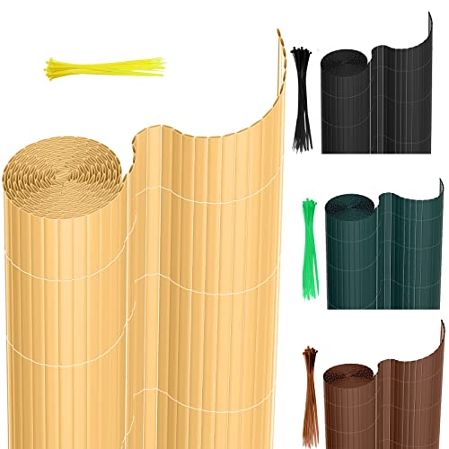 Joparri PVC Sichtschutzmatte, Windschutz UV-beständig Sichtschutz, PVC Sichtschutzzaun mit Kabelbindern, Stabil Blickdicht Sichtschutz Balkon Zaun, 80 x 300 cm, Bamboo