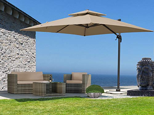 QUICK STAR Ampelschirm Premium Mallorca 3x3m Sand UV 50 Terrassenschirm Sonnenschirm mit Schutzhülle