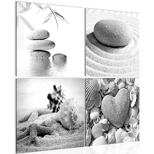 Bilder Strand Steine 4 Teilig Bild auf Vlies Leinwand Deko Wohnzimmer Herz Schwarz Weiss 501644c