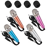 4 Stücke Mini Mikrofon Tragbar Vokal Mikrofon Mini Karaoke Mikrofon mit 1 m Kabellänge und 2 Adapter, Geeignet für Handy Laptop Notebook (Gold, Silber, Blau, Lila)