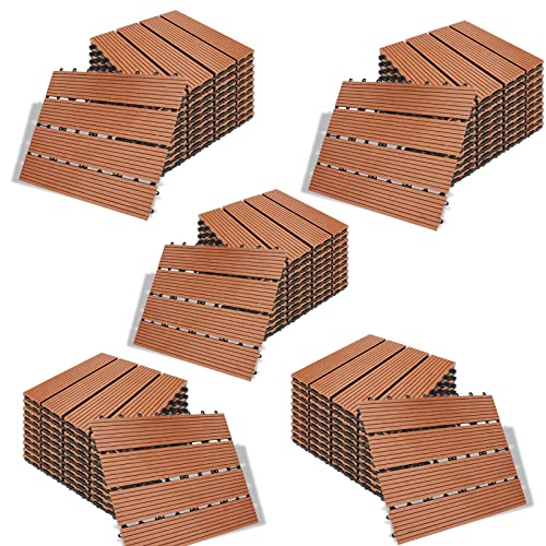 Joparri Terrassenfliesen aus Kunststoff 30x30x2 cm, 55er Spar Set für 5m², Bodenplatten Gartenplatten Holzoptik für Balkon Bodenbelag mit Drainage, Braun