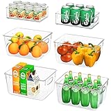 FINEW Kühlschrank Organizer 6er Set (4 Große/2 Mittel), Hochwertig Speisekammer Vorratsbehälter mit Griff, Durchsichtig Aufbewahrungsbox Organizer, ideal für Küchen, Kühlschrank, Schränke -BPA Frei
