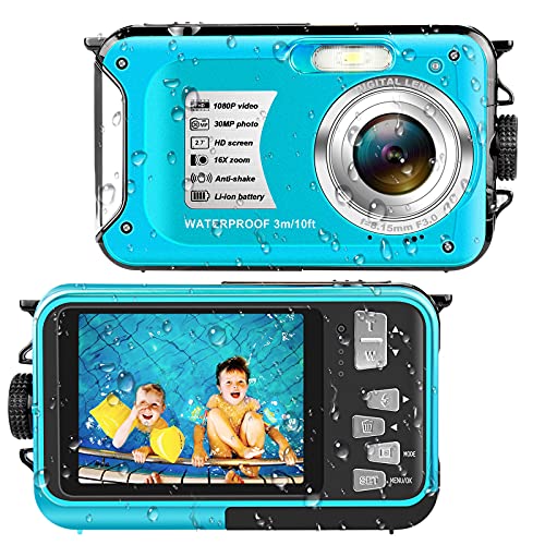 Unterwasserkamera wasserdichte Kamera 30MP 1080P wasserdichte Digitalkamera zum Schnorcheln 16X digitaler Zoom (Blau)