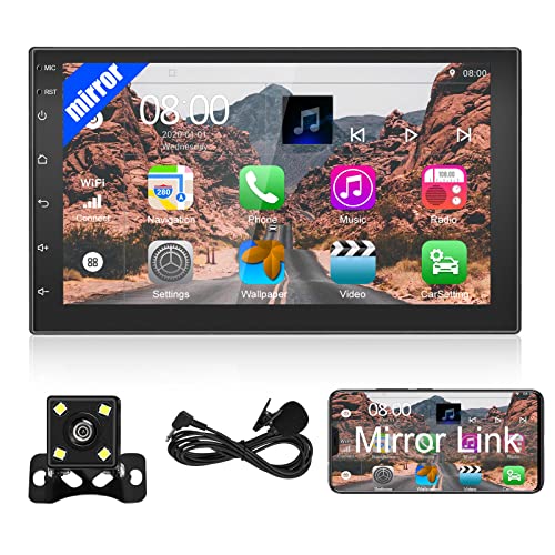 ESSGOO Doppel DIN Autoradio Bluetooth 7 Zoll Bildschirm Touchscreen Android 9.1 MP5 Autoradio mit navi Support iOS/Android Phone Mirror Link 1+16GB Dual USB Input with Backup Camera