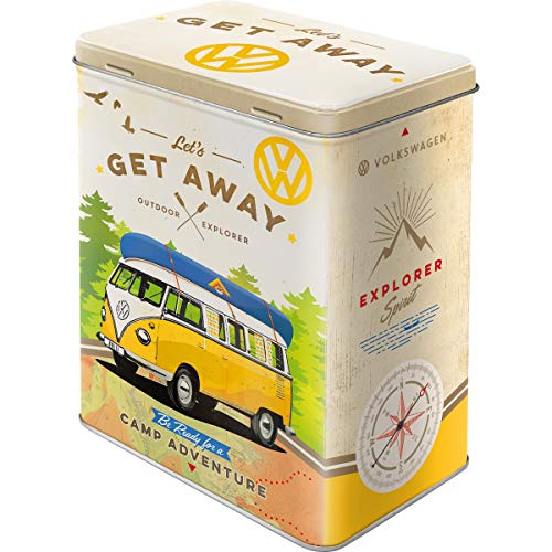 Nostalgic-Art Retro Vorratsdose L, Volkswagen Bulli – Let's Get Away – VW Bus Geschenk-Idee, Große Kaffee-Dose aus Blech, Vintage-Design, 3 l
