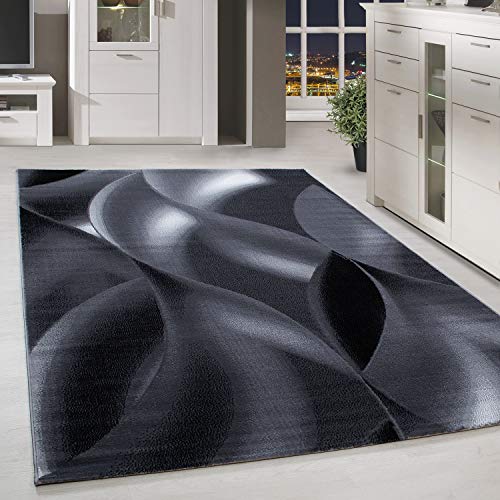 HomebyHome Kurzflor Teppich Schattenmuster Wohnzimmerteppich Hellgrau Schwarz Meliert, Grösse:160x230 cm