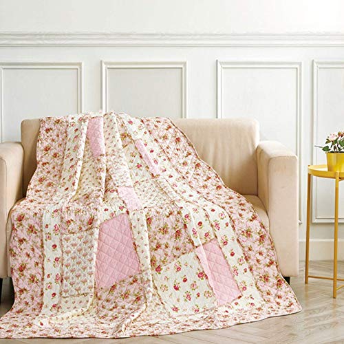 Vivilineneu Quilt Tagesdecke 100% Baumwolle Bettüberwurf Dünne Sommer Steppdecke Patchwork Bettdecke (150x200cm, Rosa)