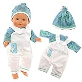 Miunana Kleidung Bekleidung Outfits für Baby Puppen, Puppenkleidung 35-43 cm, 3 teilig, T-Shirt Latzhose mit Hut (Blau)