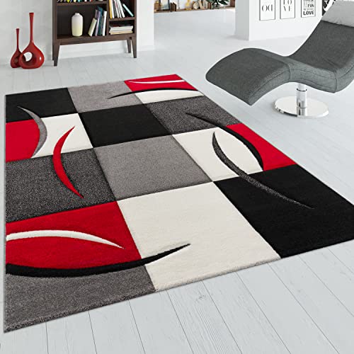 Paco Home Designer Teppich mit Konturenschnitt Karo Muster Rot Schwarz, Grösse:300x400 cm