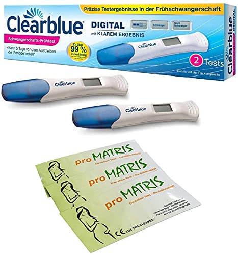 Vorteilspack - 20 proMatris Ovulationstests 10 miu/ml + 2 Clearblue Schwangerschafts-Frühtests - Frühe Erkennung Digital und Schnell & Einfach