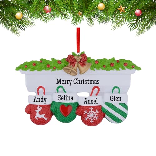 Personalisierte Weihnachtsornamente Warme Weihnachtsfäustlinge mit den Namen von 2-10 Familienmitgliedern Dekorationen, Familie Weihnachtsdekoration Geschenke, Familie 4