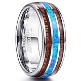 NUNCAD Blau Opal Ringe Herren Damen 8mm Silber aus Wolfram mit Koa Holz Verlobungsring Freundschaft Größe 65 (25)