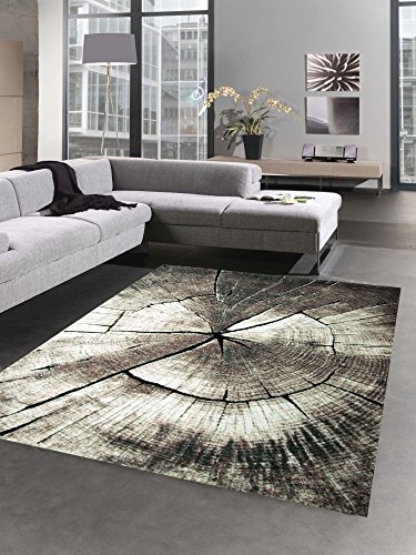 CARPETIA Designer Teppich Wohnzimmerteppich Kurzflor Baumstamm Holz Optik braun Größe 80x150 cm