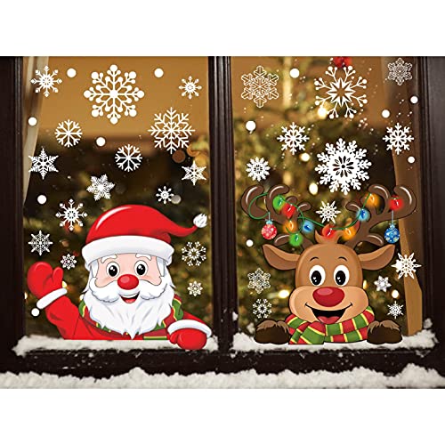 Heekpek 358 Schneeflocken Fensterdeko Fensterbilder für Weihnachten Winter Dekoration Türen Schaufenster Vitrinen Glasfronten Schneeflocke Fensteraufkleber Spähen des Weihnachtsmanns Weihnachtselche
