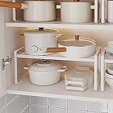 HQahnekme Küchenschrank Organizer,Regaleinsatz mit Anti-Rutsch Matte,Küche Schrankeinsatz,für Küche/Bad/Tischplatte/Sideboard. (White)