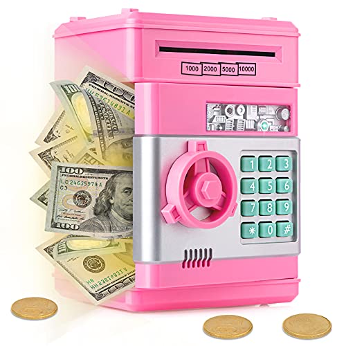 Ltteaoy Spardose für Kinder Passwort Sparschwein Spielzeug Elektronische ATM Geldautomat Geldschein Münzen Geschenke für 3-8 Jahren Mädchen Junge Automatische Papiergeldrolle Sparschwein (Rosa)