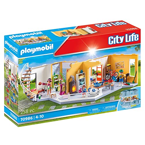 PLAYMOBIL City Life 70986 Etagenerweiterung Wohnhaus, Mit Lichteffekt, Spielzeug für Kinder ab 4 Jahren
