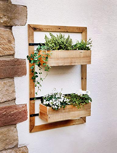 Wand-Pflanzer 'Industrial' aus Holz, mit 2 Blumenkästen, für Balkon, Terrasse, Garten, Balkonkasten, Wandblumentopf für Innen & Außen, Blumentopf wand-hängend für Pflanzen, Pflanzenregal