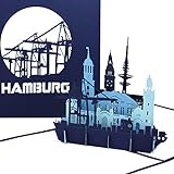 Pop Up Karte „Hamburg – Hamburger Hafen Panorama“ - 3D Grußkarte als Souvenir, Geburtstagskarte & Einladung zur Städtereise