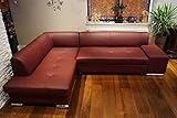 Quattro Meble Weinrot Echtleder Ecksofa London PIK 275 x 185 Sofa Couch mit Bettfunktion und Bettkasten Echt Leder Eck Couch große Farbauswahl