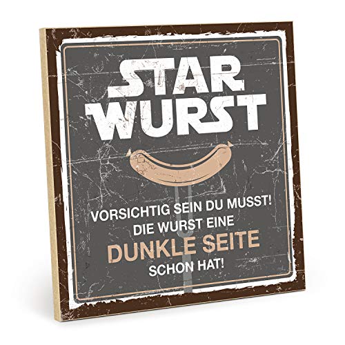 TypeStoff Holzschild mit Spruch – STAR WURST – im Vintage-Look mit Zitat als Geschenk und Dekoration - HS-00495