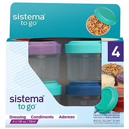 Sistema TO GO Dressingbehälter | Frischhaltedosen/Soßenbehälter mit Deckel | 35 ml | BPA-frei | Grün, lila, blau | 4 Stück, 4 x 32 ml