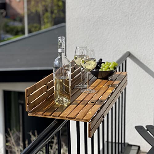 DE-COmmerce® Balkonhängetisch aus Bambus Balkon Geländer Balkontisch Hängetisch Balkonbar (LxBxH) 88x28x17cm