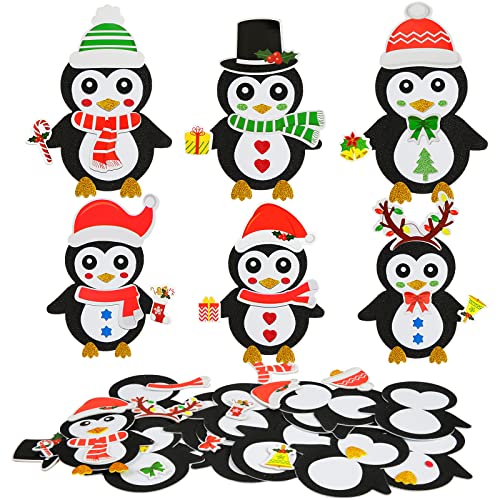 LAMEK 12 Pinguin Bastelsets Kinder Kreative Weihnachtsbasteln Weihnachten Kunsthandwerk zum Basteln Kreativsets Moosgummi Bastelhandwerk für Jungen Mädchen Weihnachtsbaum Winter Neujahr