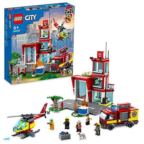 LEGO 60320 City Feuerwache, Feuerwehr-Spielzeug für Kinder ab 6 Jahren mit Garage, Feuerwehrauto und Hubschrauber, Feuerwehrstation