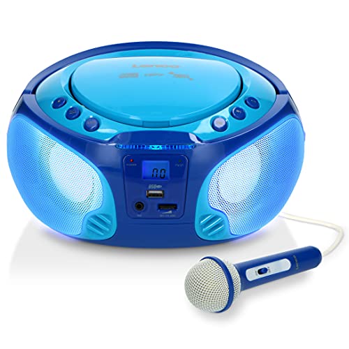 Lenco SCD-650 - Kinder CD-Player - CD-Radio - Karaoke Player - Stereoanlage - Boombox - CD/MP3 und USB Player - 2 x 2 W RMS-Leistung - Sing-A-Long Funktion - Mikrofon - Blau