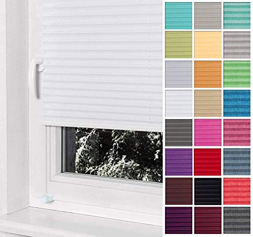 Home-Vision® Premium Plissee Faltrollo ohne Bohren mit Klemmträger / -fix (Weiß, B85cm x H120cm) Blickdicht Sonnenschutz Jalousie für Fenster & Tür