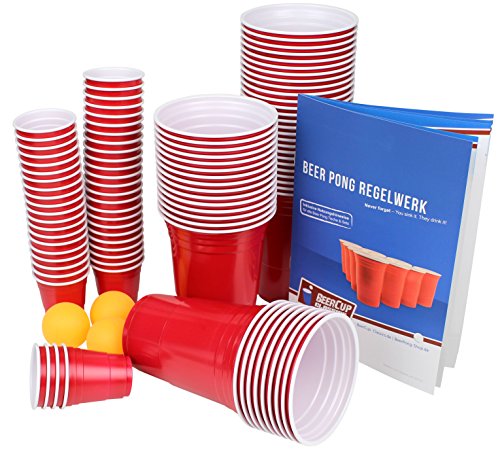Ultimate Beer Pong Party Paket | Rote Partybecher mit Bällen & Shot Cups | Beer Pong Party Cups | Extra Starke Becher Rot | Kunststoffbecher | Plastikbecher (200 Becher, 200 Shots & 12 Bälle)