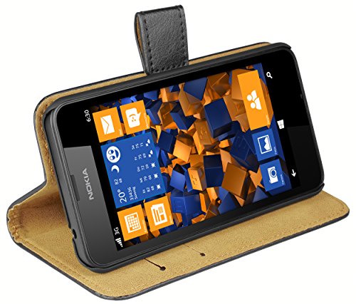 mumbi Echt Leder Bookstyle Case kompatibel mit Nokia Lumia 630 / 635 Hülle Leder Tasche Case Wallet, schwarz