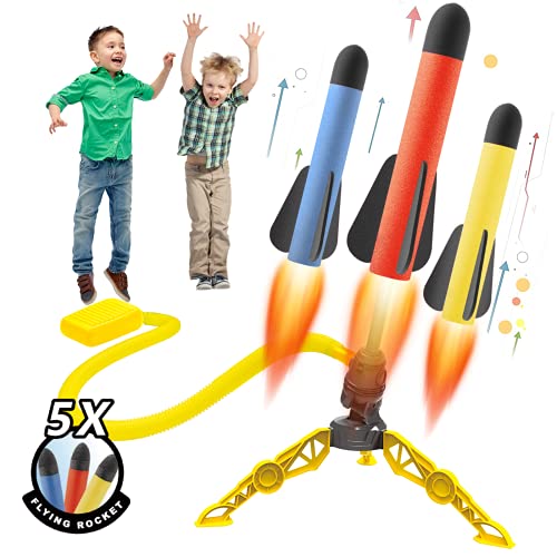 Outdoor Garten Rakete Spielzeug ab 4 5 6+ Jahre Jungen mit 5 Schaumstoff Raketen, Geschenk Junge Spiele für Draußen Kinder